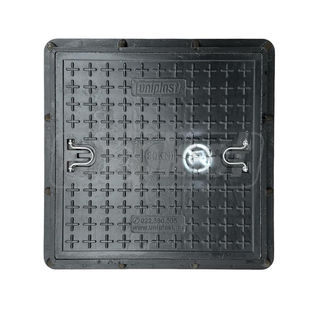 Capac canalizare compozit patrat 600x600 mm / 20 kN (2 t) (negru) (700x55 mm, 28 kg)