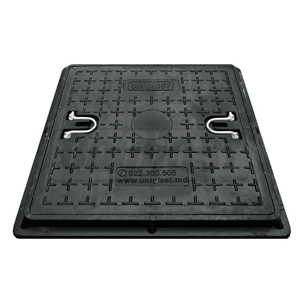 Capac canalizare compozit patrat 600x600 mm / 20 kN (2 t) (negru) (700x55 mm, 28 kg)