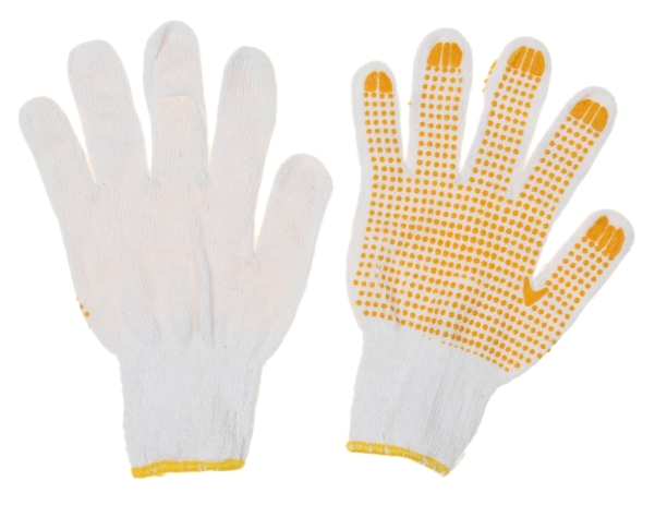 Manusi din bumbac (galben lamaie, cu puncte PVC) 10" (L)