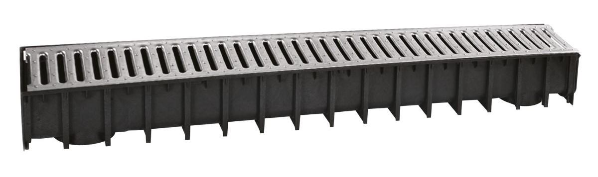 Rigola canalizare PP cu grila din otel zincat A15  100x50x1000 mm (cu iesire verticala D.110x75)  SAB