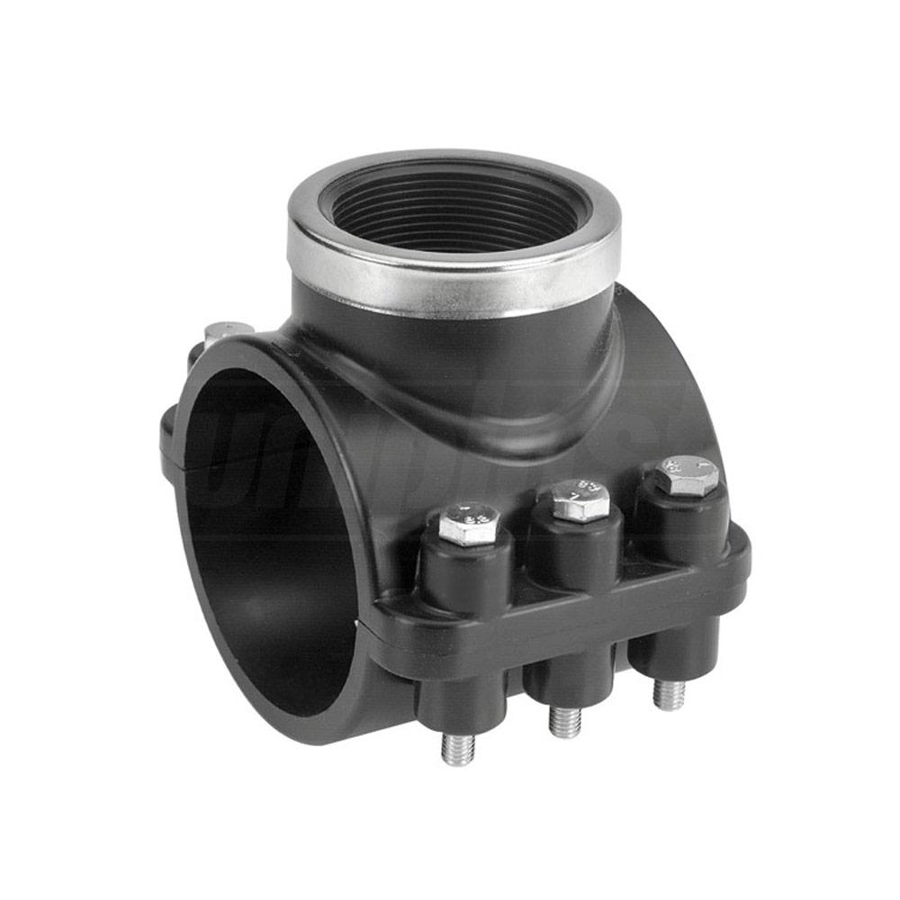 Piesa bransare teava PEHD D.125 x 1" / 16 A cu 6 suruburi, cu inel (reinfor.) SAB