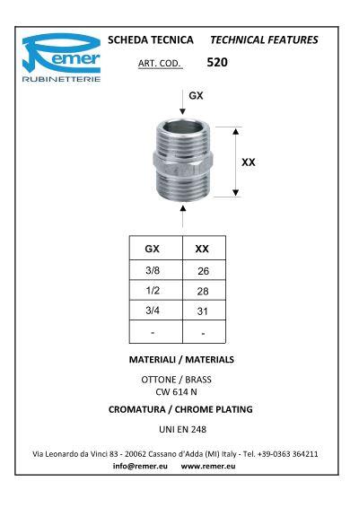 Ниппель D. 1/2" хромированный Art. 520 REMER