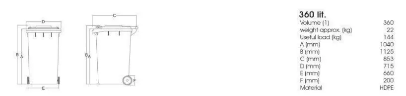 Cos pentru transportarea deseurilor  360 L pe roti (verde) UNI