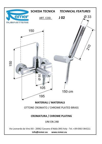 Baterie front pentru baie JAZZ 02 pipa scurta  REMER