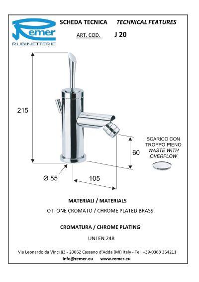 Baterie pentru bideu verticala cu supapa JAZZ 20  REMER