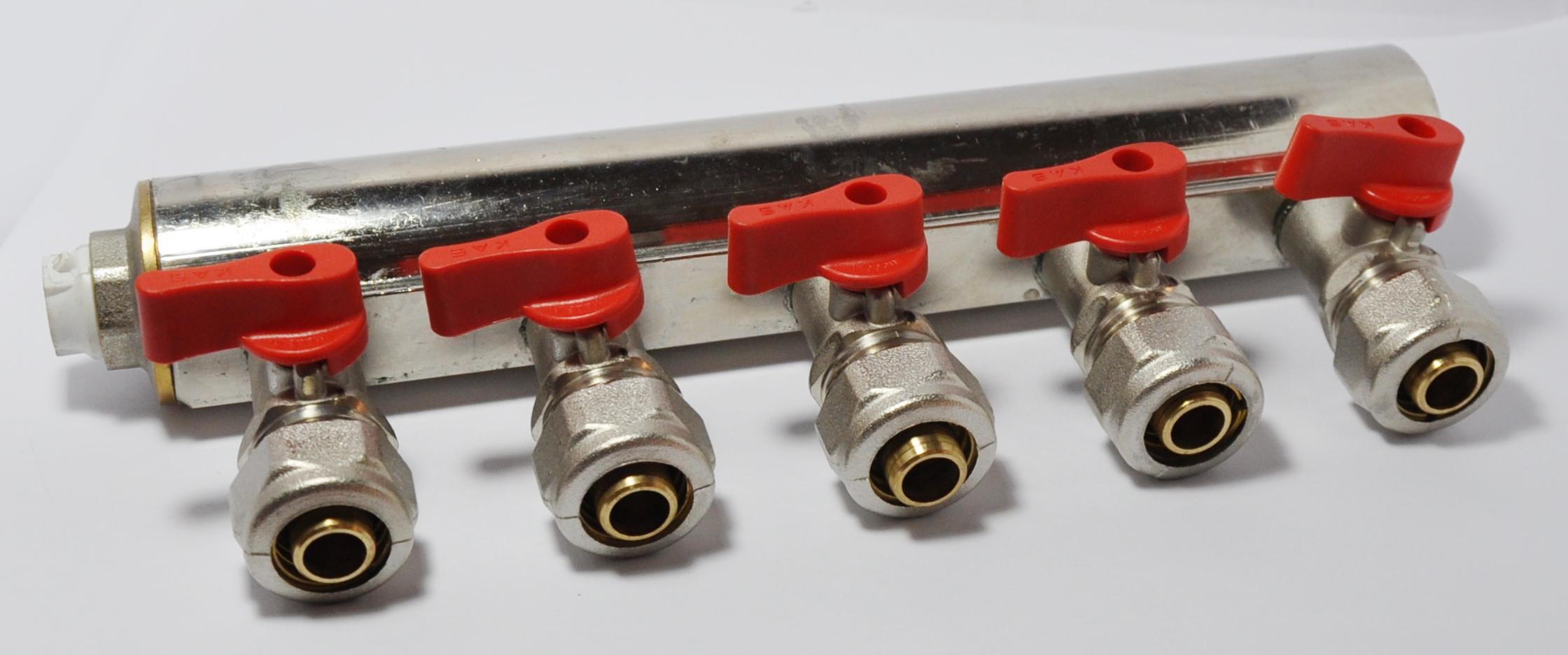 Коллектор D. 1" М/М x 16 PEX  5 выходов (с кранами шаровыми)  KAS