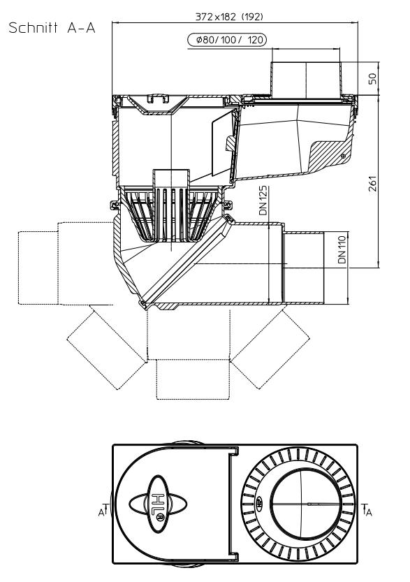 Трап ПП наружный с вертикальным выпуском регулируемый HL600N D.110/125 Q=10 л/с (D.110), Q=11 л/с (D.125)  HL
