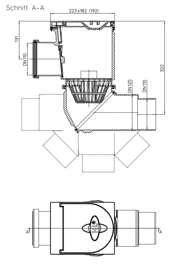 Sifon pardoseala orizontal reglabil  HL600NHO  PP D.110/125 Q=10 L/s (D.110), Q=11 L/s (D.125) HL