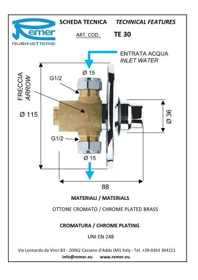 Кран для душа скрытого монтажа с таймером 18-20 сек TE30  REMER