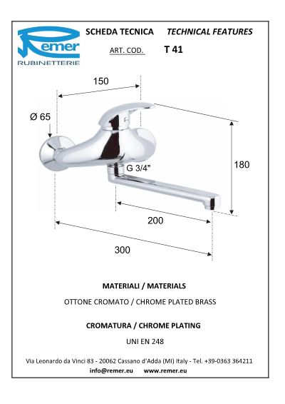 Baterie lavoar perete TEN 41  REMER