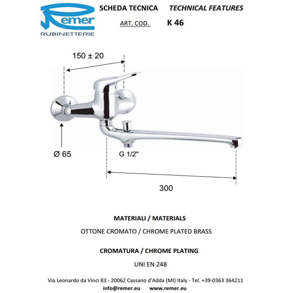 Baterie front pentru baie/lavoar KISS 46-2, L=30 cm REMER