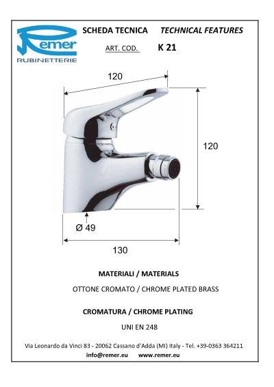 Baterie pentru bideu verticala fara supapa KISS 21-2  REMER