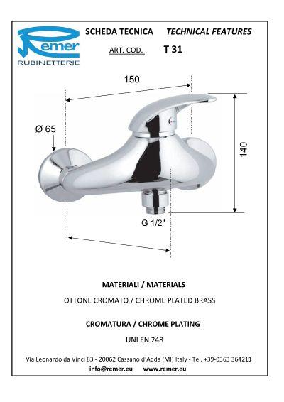 Baterie pentru cabina dus TEN 31  REMER