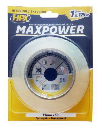 Лента двухсторонняя (прозрачная) 19 мм x 5 м Maxpower HT1905