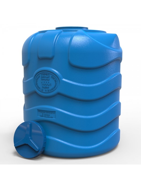 Rezervor apa 1000 L vertical, oval (albastru) cu stut D. 1/2" 107x125 cm (triplu strat)
