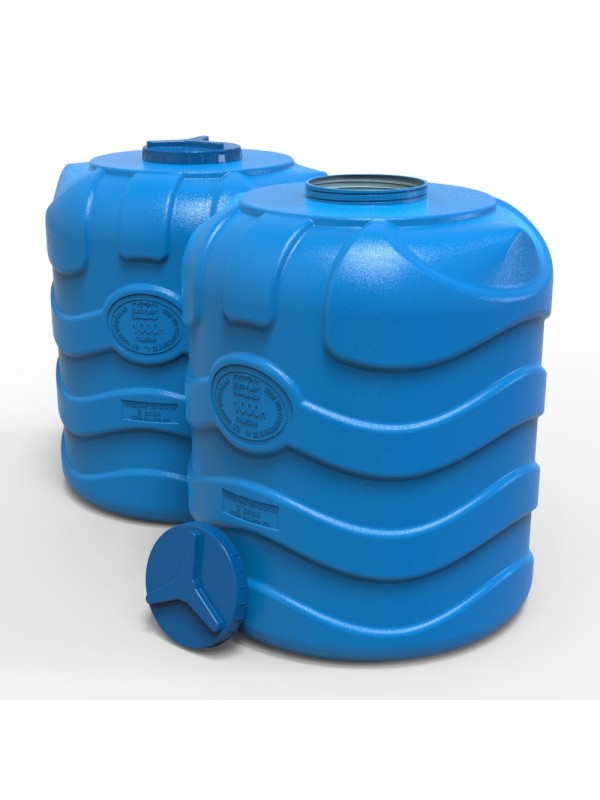 Rezervor apa 1000 L vertical, oval (albastru) cu stut D. 1/2" 107x125 cm (triplu strat)
