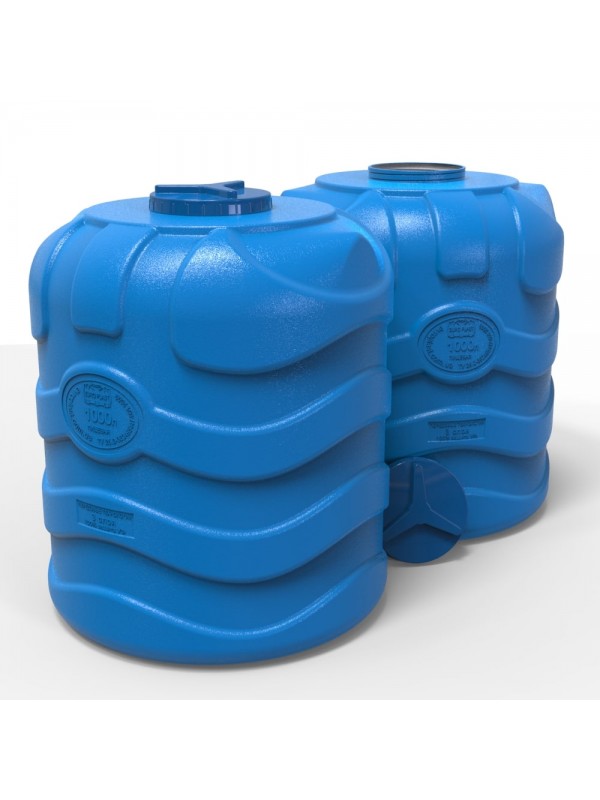 Rezervor apa 1000 L vertical, oval (albastru) cu stut D. 1/2" 107x125 cm (triplu strat)