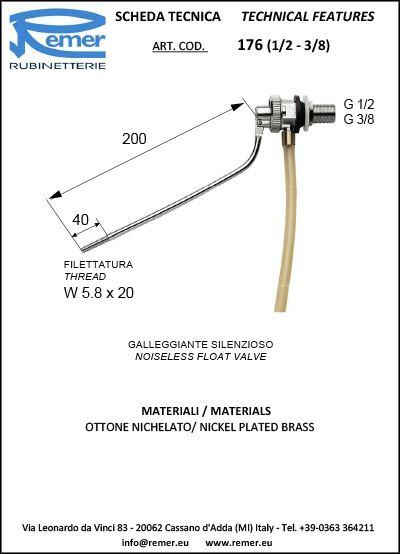 Mecanism WC D. 3/8" supapa flotor orizontal rezervor (Art. 176) REMER