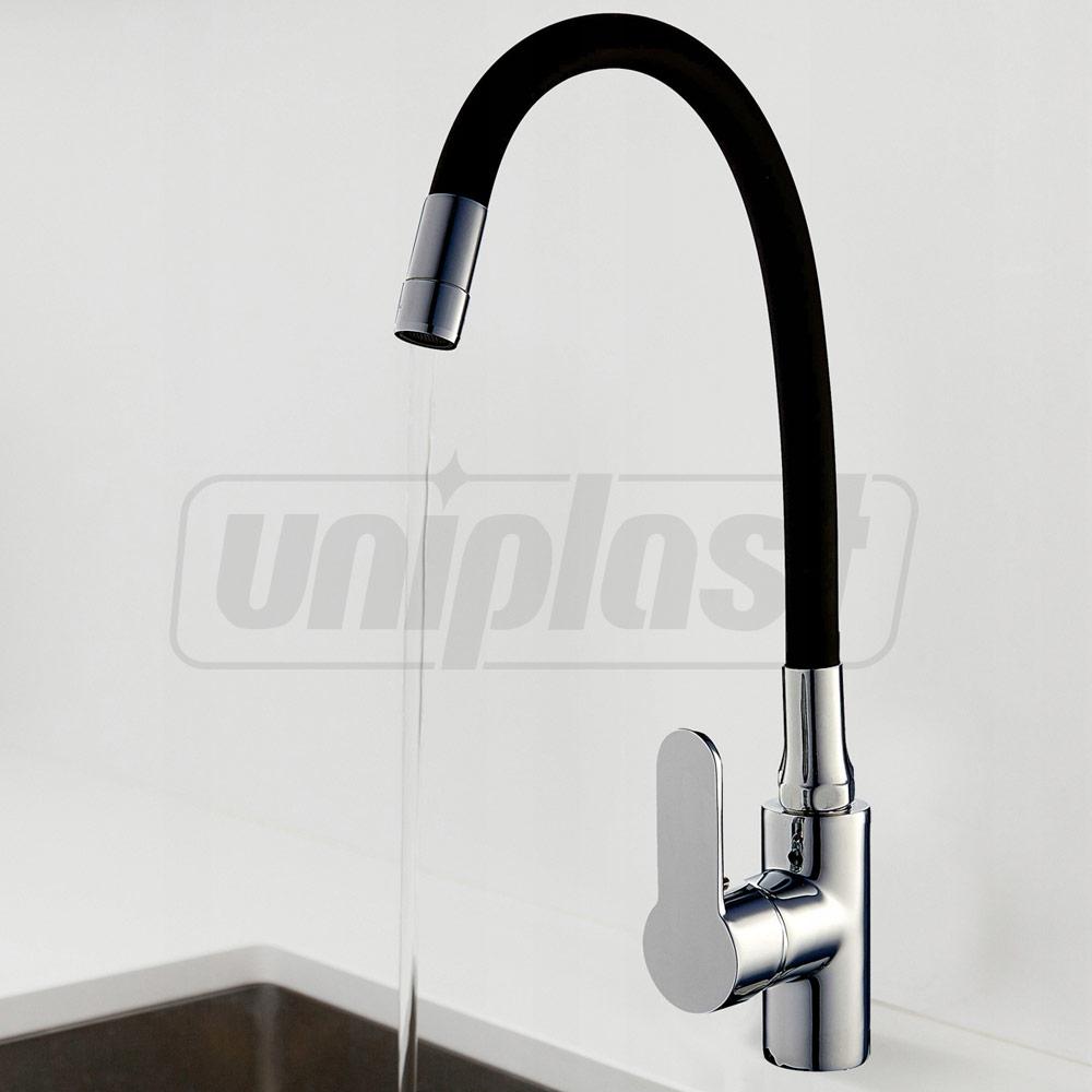 Смеситель для мойки на гайке (гибкий излив) (черный) ESTA