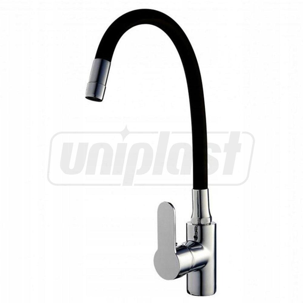 Смеситель для мойки на гайке (гибкий излив) (черный) ESTA