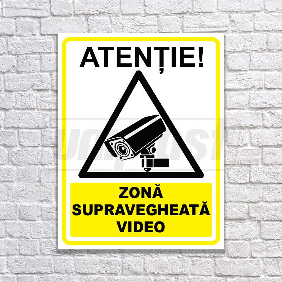 Indicator de avertizare "ZONA SUPRAVEGHEATA VIDEO" Autocolant + Dibond 26 x 20 cm
