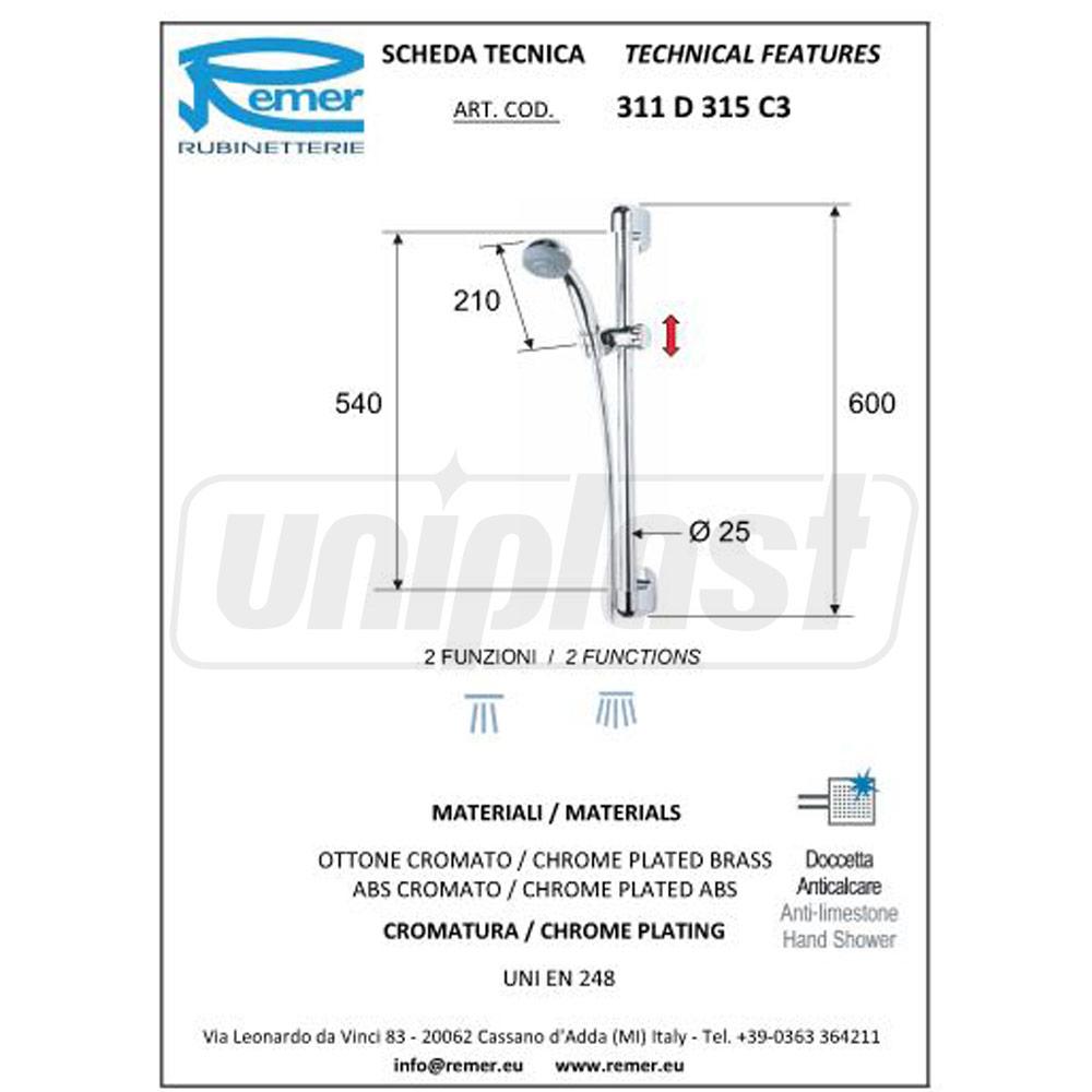 Bara de dus cu suport 311D315C3  REMER