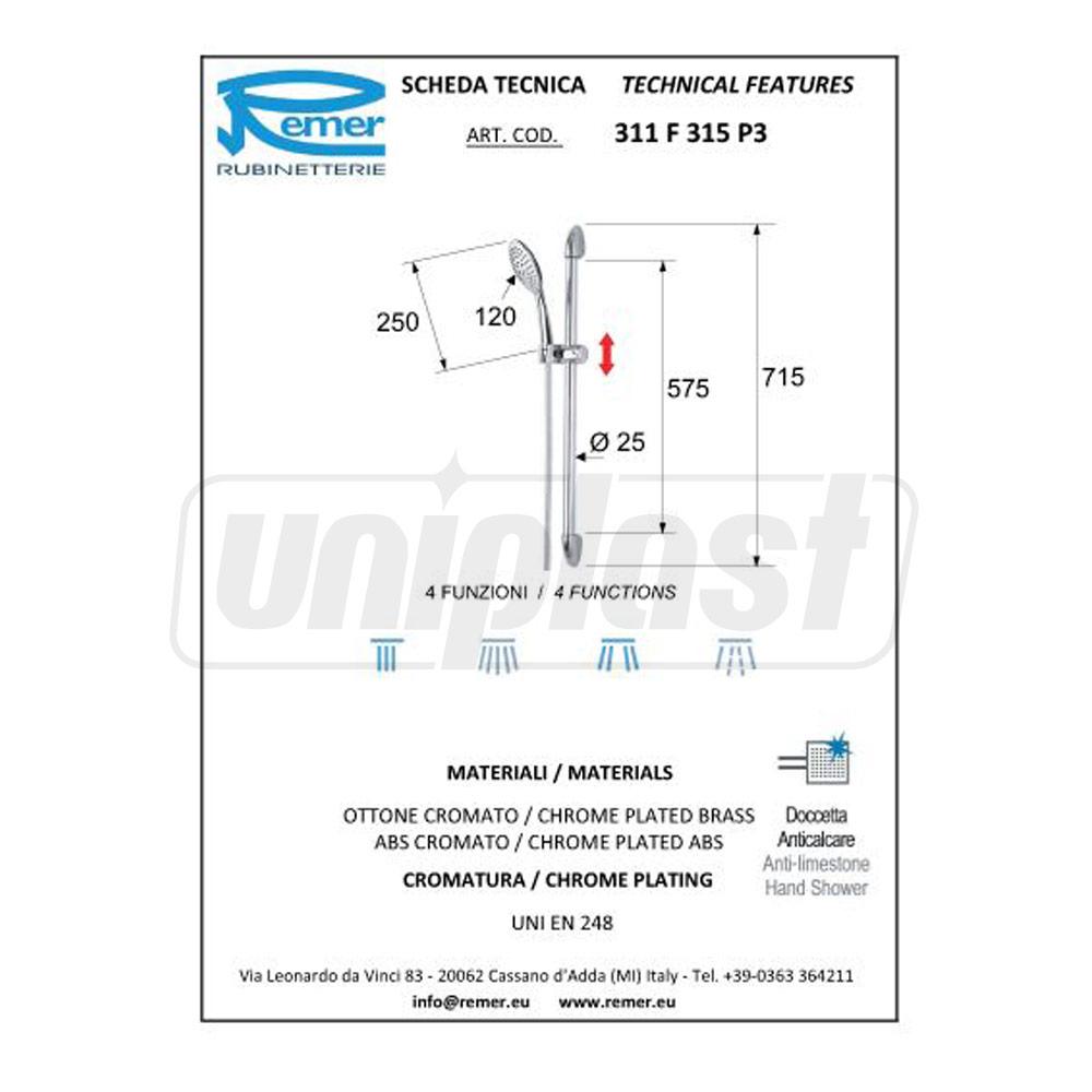 Bara de dus cu suport 311F315P3  REMER