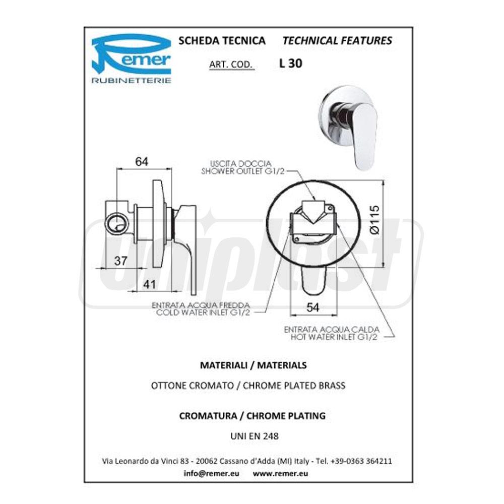 Смеситель для душа скрытого монтажа CLASS LINE 30  REMER