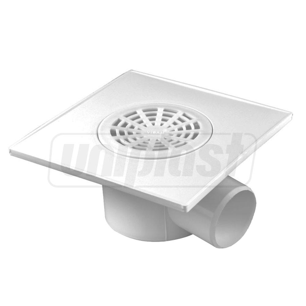 Sifon de pardoseala PP D. 50 x 90° orizontal (alb) (150 x 150 x 65 mm) ROTATING CAP 709-001  VISAM