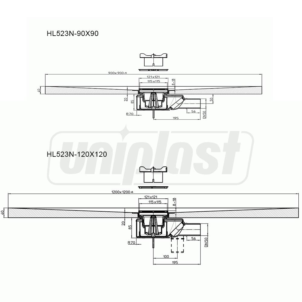 Element de dus complet cu element de scurgere HL523N (90 x 90 cm)  HL