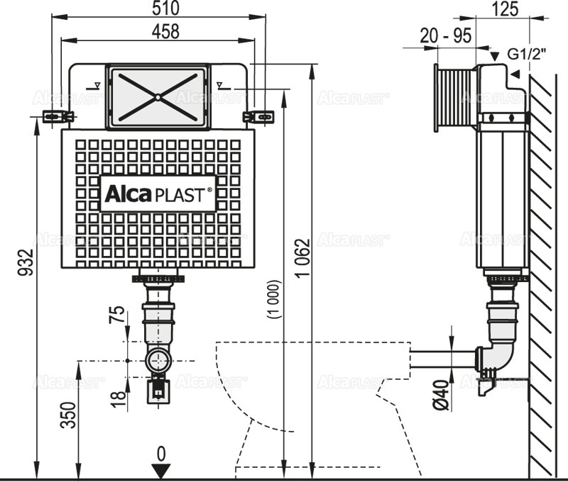 Бачок WC пластик, внутристенный Basicmodul A112 (6494)  ALCAPLAST