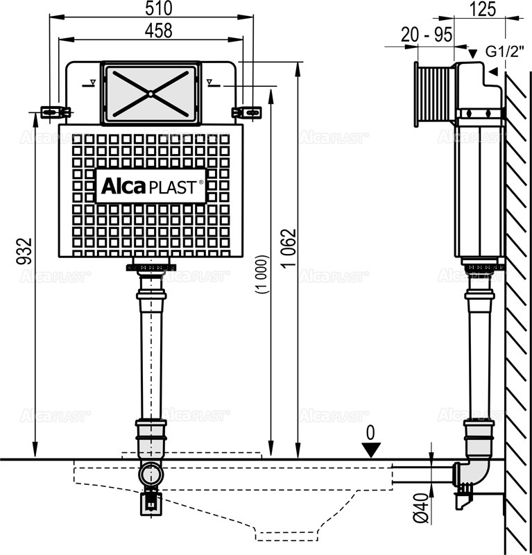 Бачок WC пластик, внутристенный Basicmodul A112 (6494)  ALCAPLAST