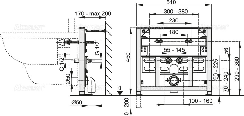 Рама для биде A105 / 450  ALCAPLAST