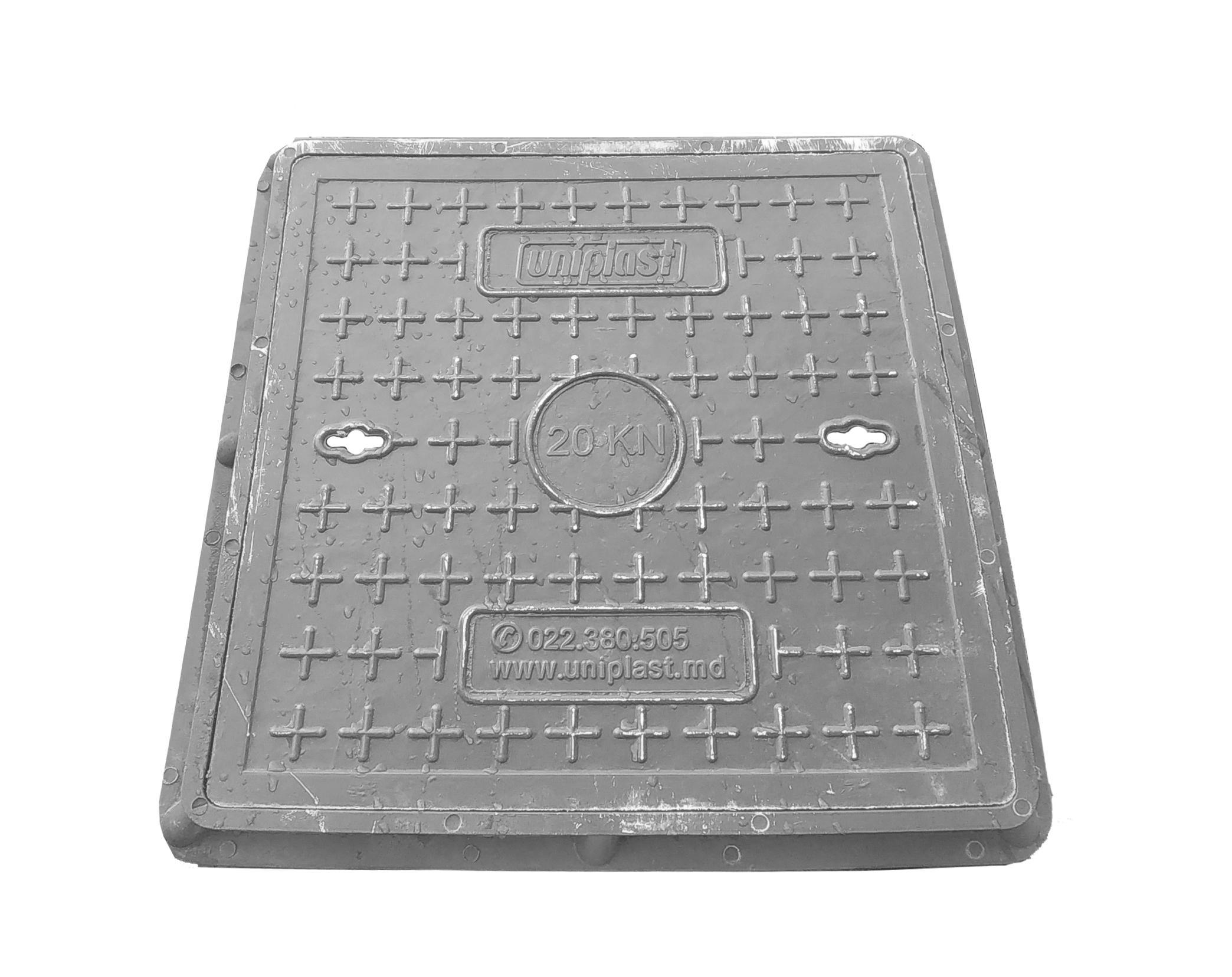 Capac canalizare compozit patrat 500x500 mm / 2 t (negru) (H=40 mm, 18.5 kg)