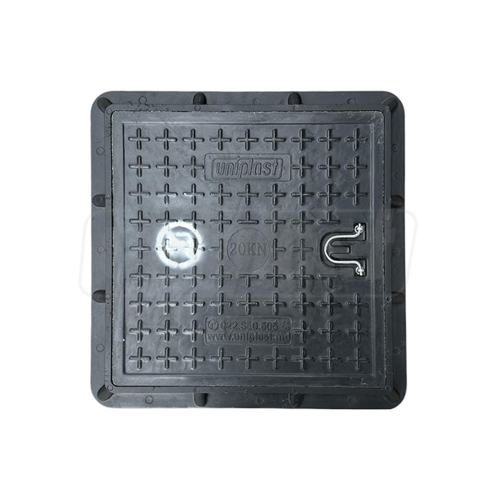 Capac canalizare compozit patrat 500x500 mm / 2 t (negru) (H=40 mm, 18.5 kg)
