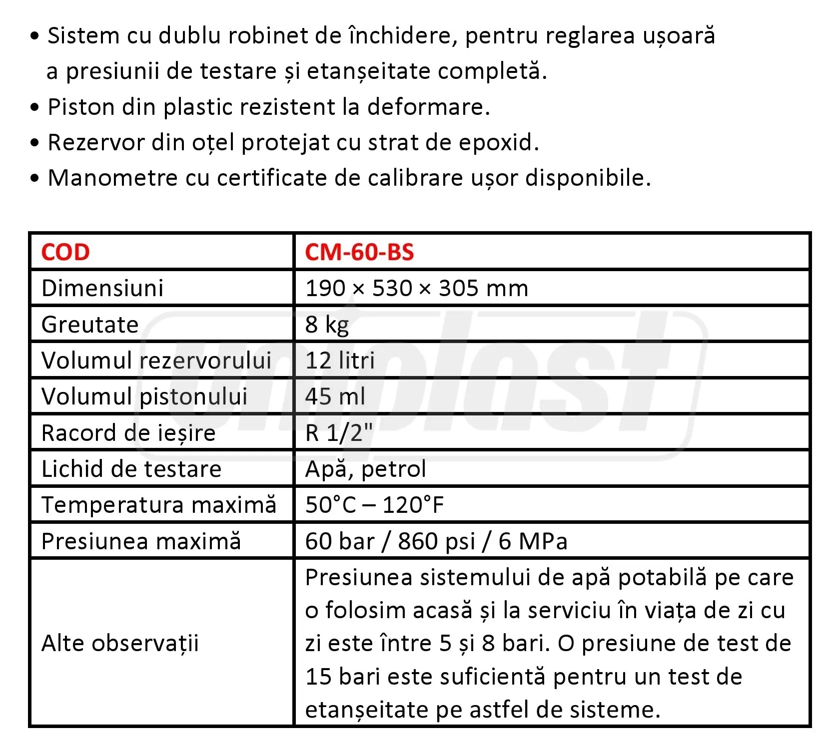 Насос для гидравлических испытаний труб PN60 CM-60-BS CANDAN