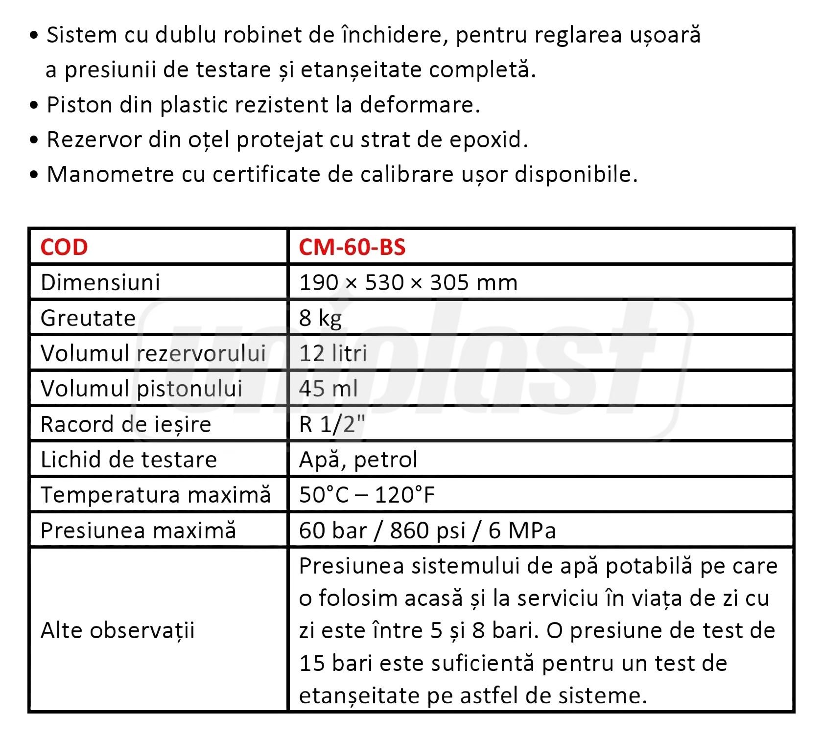 Pompa testare presiune instalatii PN60 CM-60-BS CANDAN