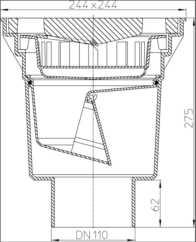 Sifon exterior vertical D.110 fonta, 240 x 240 mm, H=270 mm, 7 t HL606/1  HL