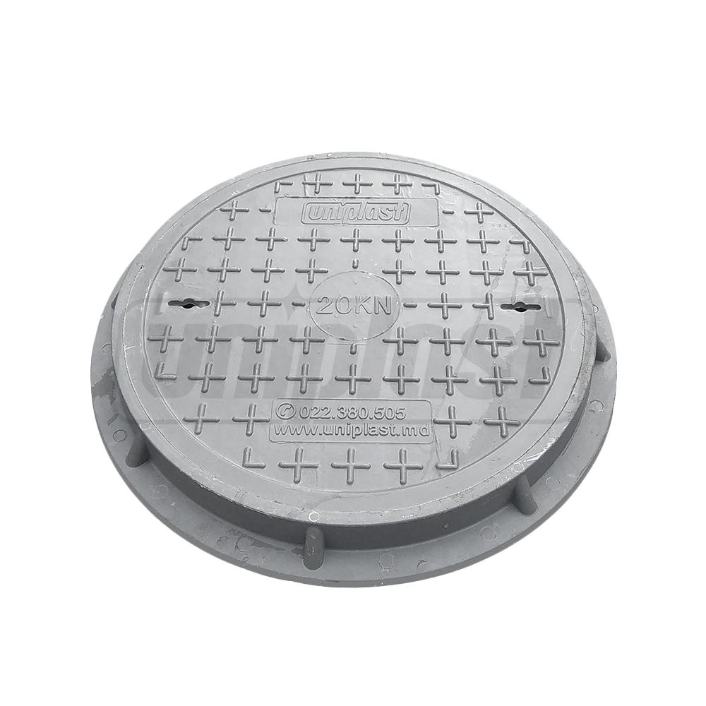 Capac canalizare cu rama D.600x30 / 2 t (gri) (pentru zone pietonale/gradina) (650x45 mm, 20 kg)