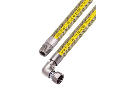 Furtun pentru gaz D. 1/2" FE/FI cu cot L=200 cm inox cu folie-protectie PVC  KAS