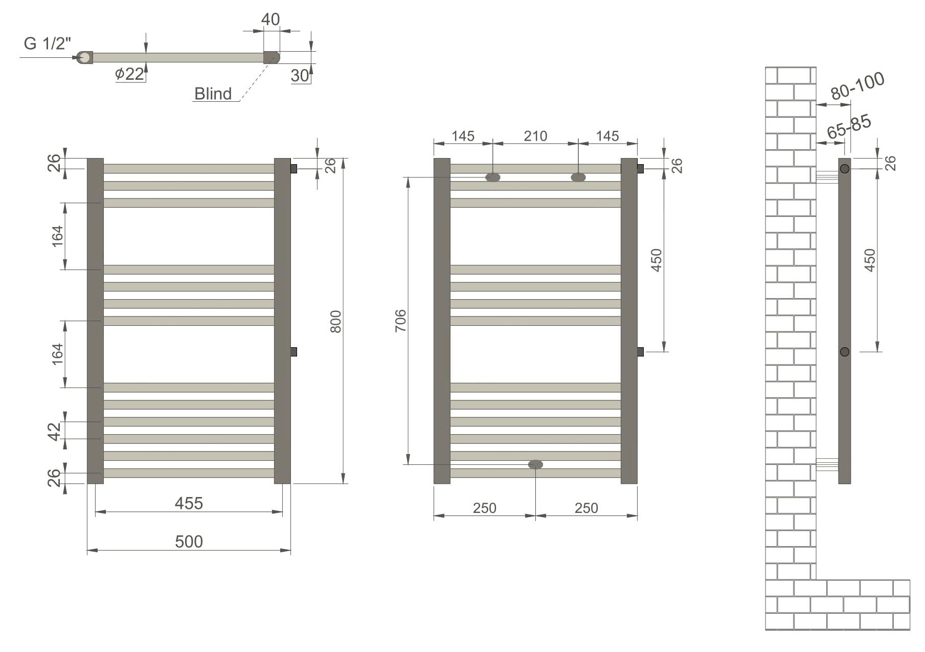 Uscator de prosoape  500 x 800 mm Flat (alb) Haiti  RADIVA