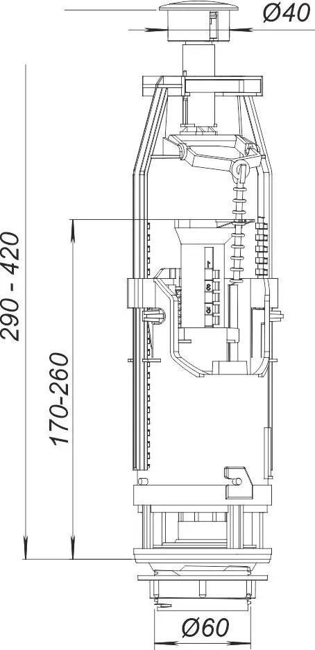 Механизм для бачка WC cмывная арматура с кнопочным пуском АС-05  SOLOPLAST