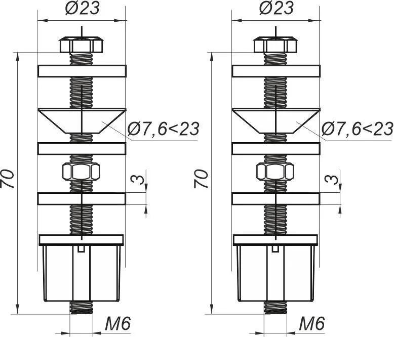 Крепление для бачка с унитазом М6x70 АСН-07.3П металлическая гайка  SOLOPLAST