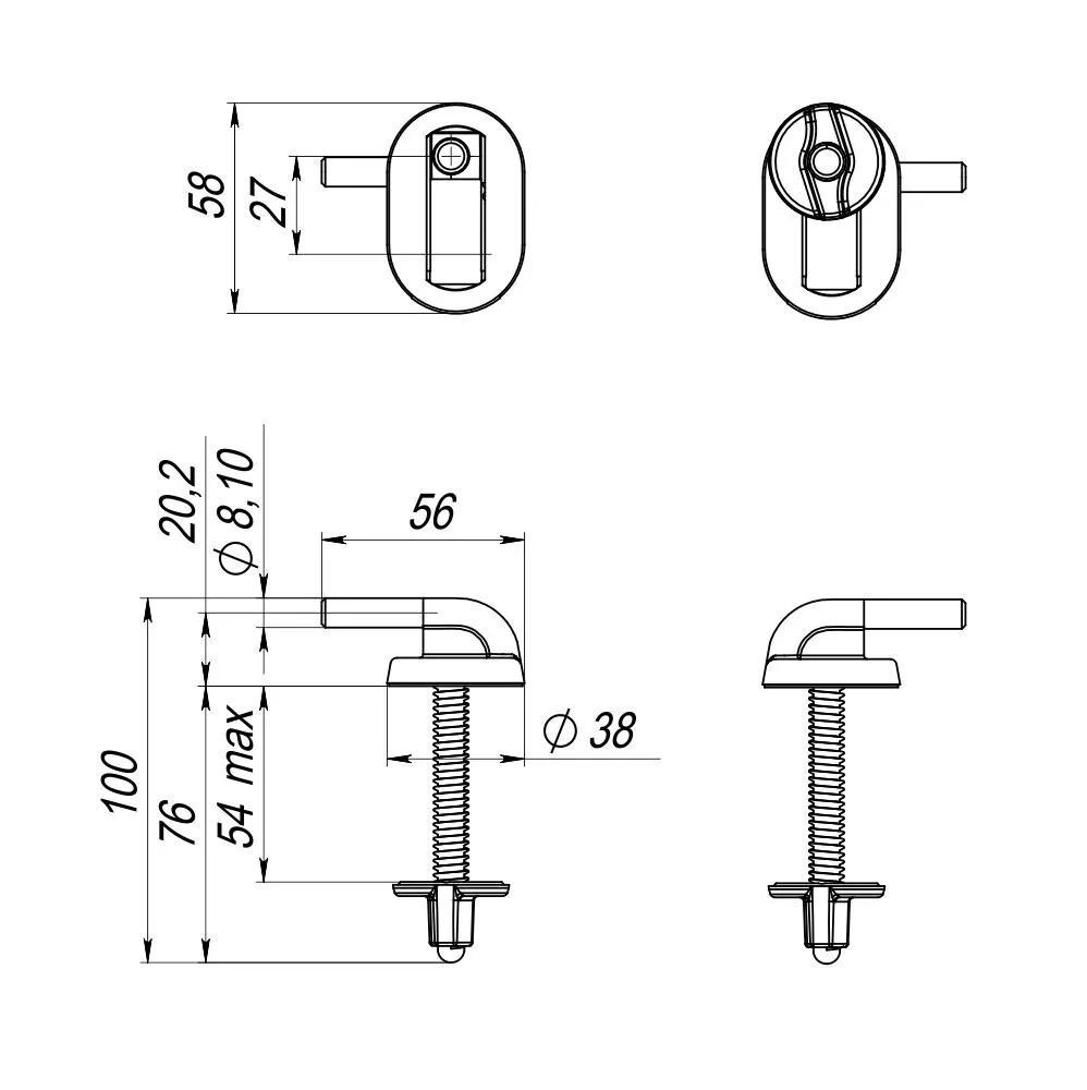 Крепление для сиденья (L=80 мм) СУ-1.10.ЗП  SOLOPLAST