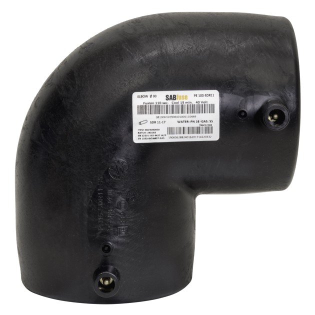 Угол e/f 90° D.200 PE100 SDR11 PN16 39.5W  SAB