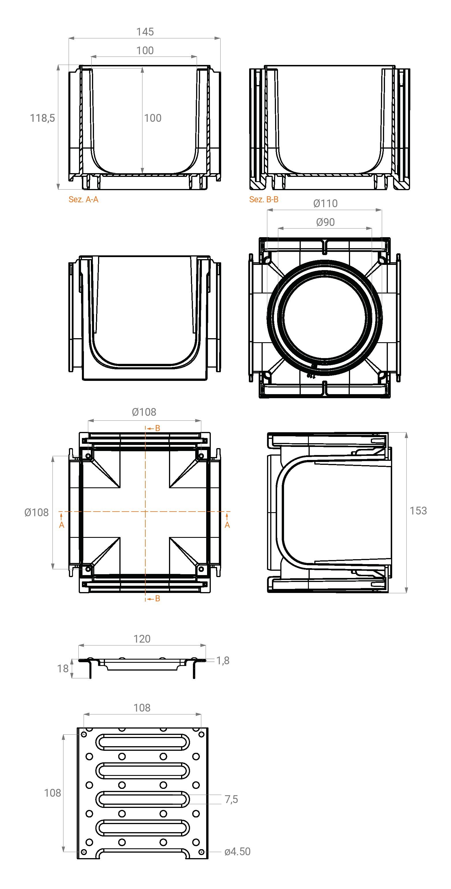 Соединение 4-х стороннее 100/100 мм A15  SAB