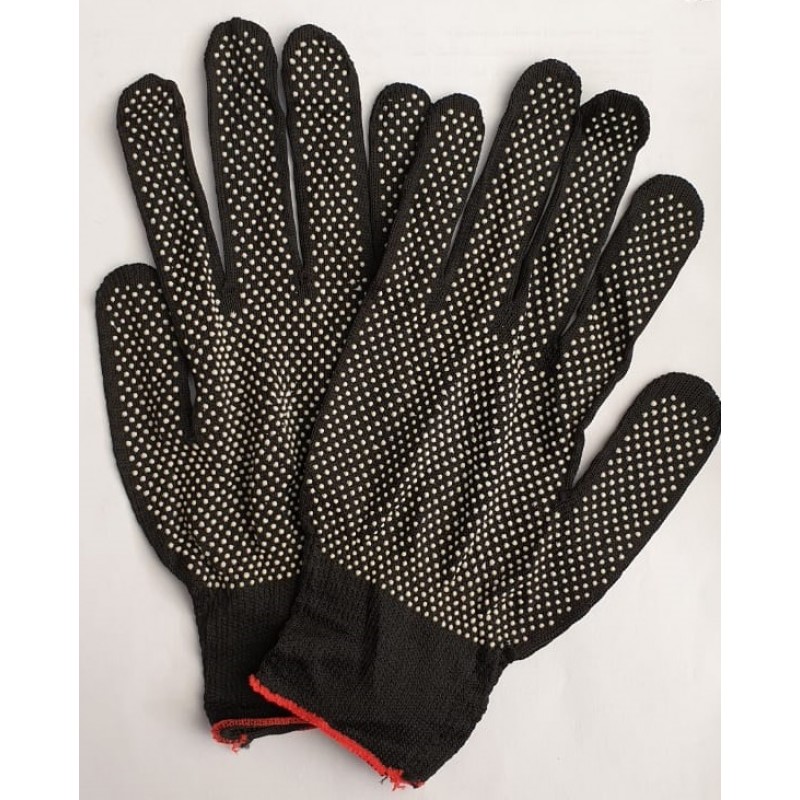 Перчатки полиэстеровые (черные с белыми точками ПВХ) 313509