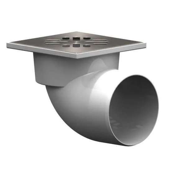 Sifon de pardoseala PP D.110 x 90° orizontal (alb) cu grila inox (150 x 150 x 105 mm) SC