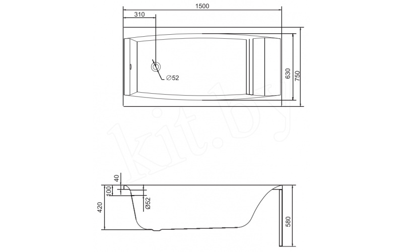 Сada de baie din acril CERSANIT Virgo 150 x 75 cm dreptunghiulara (5438)