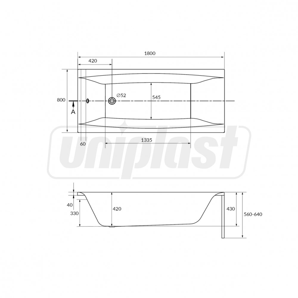 Сada de baie din acril CERSANIT Virgo 180 x 80 cm dreptunghiulara (8804)